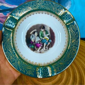 Vintage Schumann Arzberg Germany Children Gold Green Porcelain Ashtray